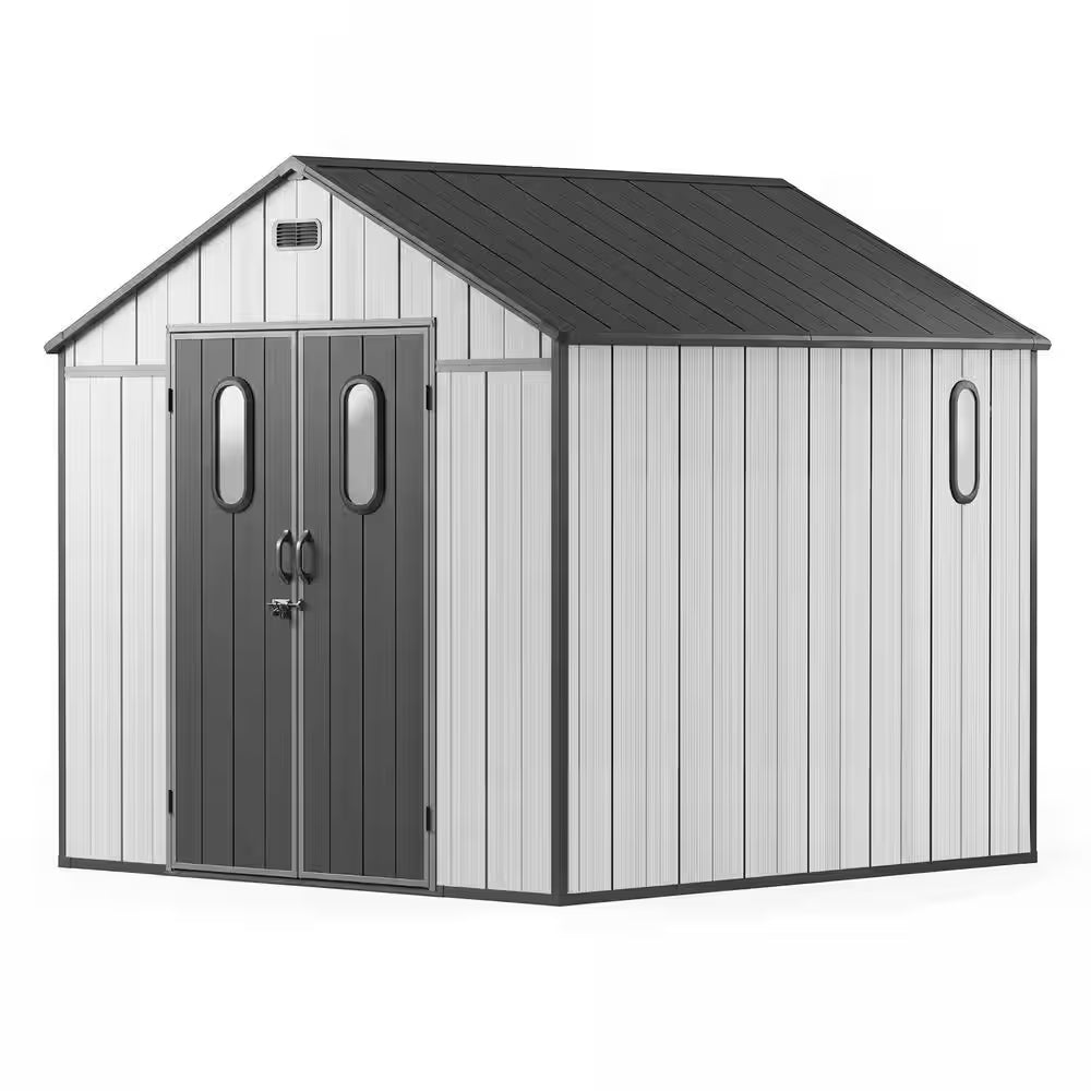 8 Ft. W X 8 Ft. D Resin Outdoor Storage Shed with Floor, Windows, Vents, and Lockable Door
