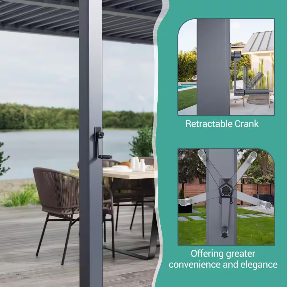 12 Ft. X 20 Ft. All-Aluminum Louvered Pergola with Adjustable Roof, Detachable LED Control Panel, Gray