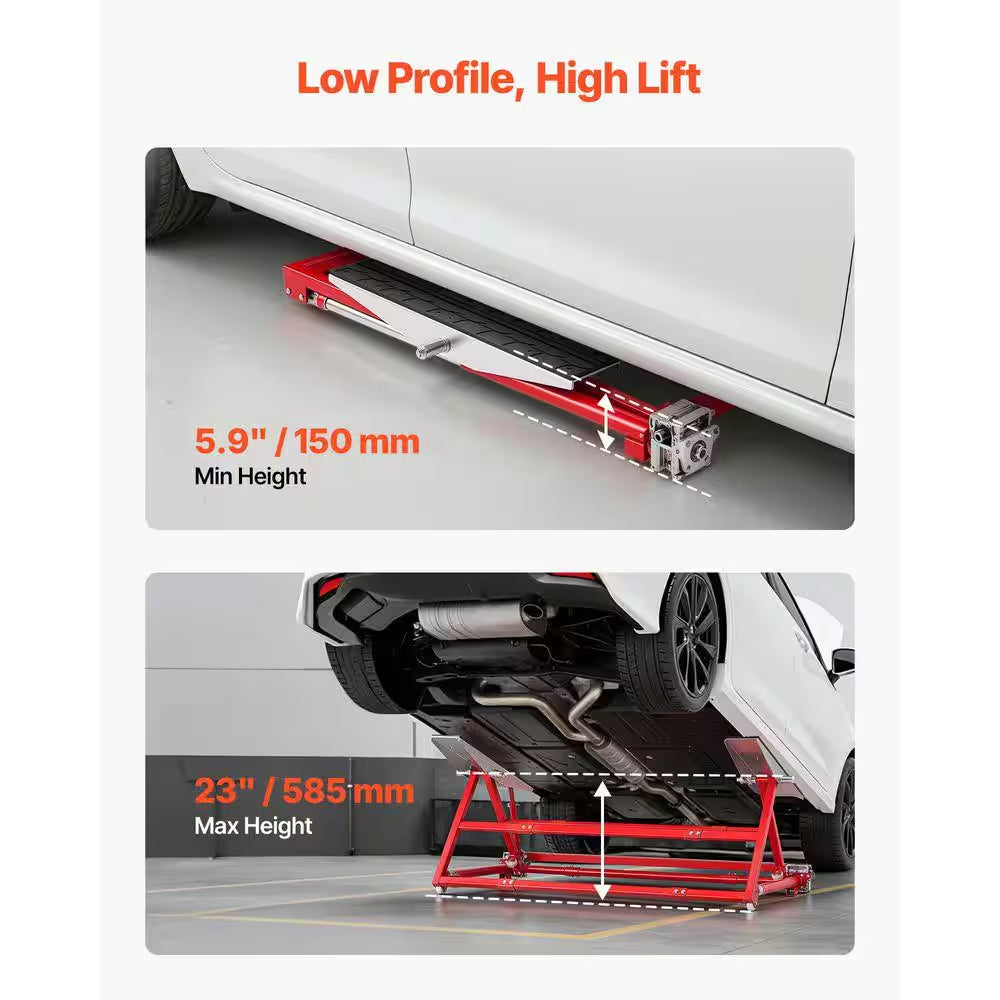 Portable Car Lift 4400 Lbs. Capacity, Durable Steel Construction with 23 In. Max Height, Adjustable Width and Wheels