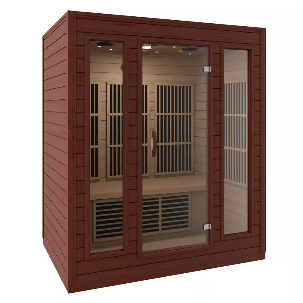 S12HD Series 3-Person Indoor Hemlock Wooden Infrared Sauna with Carbon FAR, LED Touch and Control Panel
