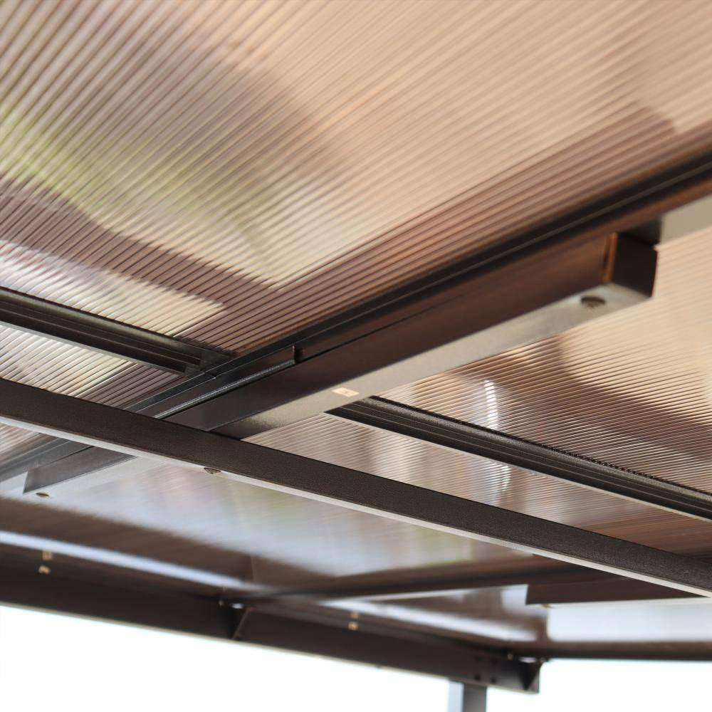 10 Ft. X 14 Ft. Heavy-Duty Wall-Mounted Lean-To Metal Pergola Gazebo with Roof
