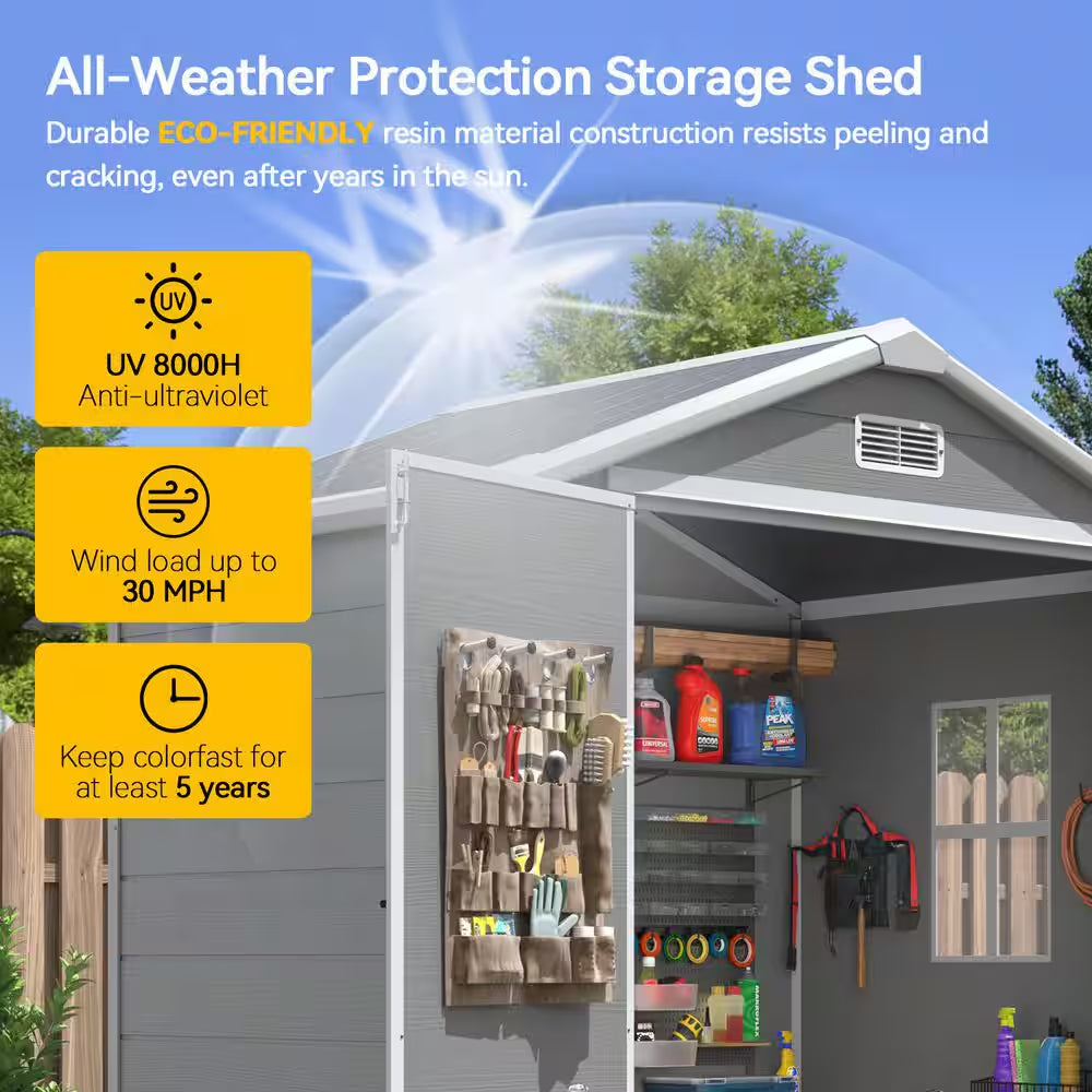 6.3 Ft. W X 4.4 Ft. D Outdoor Gray Resin Storage Plastic Shed Lockable Door and Floor (27.72 Sq. Ft.)