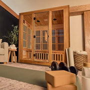 Rylan 4-Person Indoor Cedar Infrared Sauna with 10 Carbon Far-Infrared Heaters, Red Light Therapy and Chromotherapy