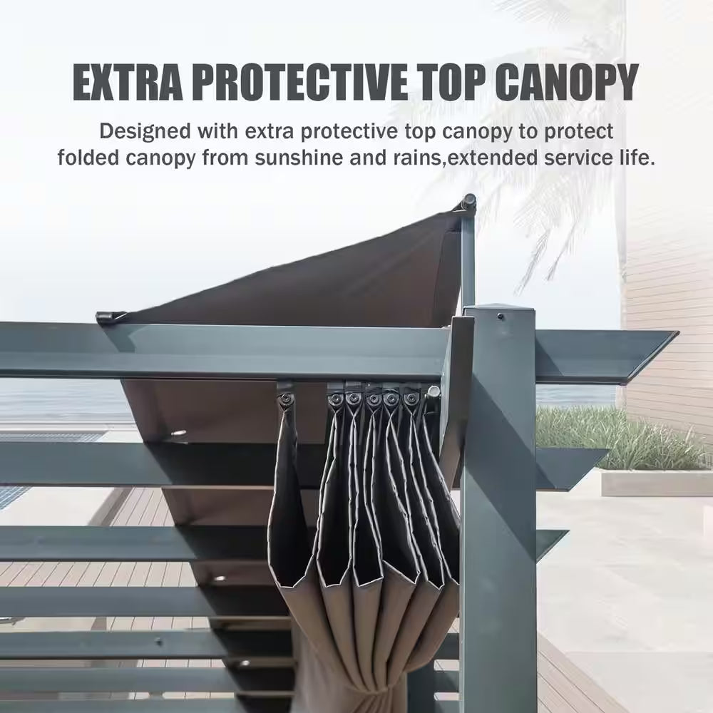 Dark Gray Aluminum Outdoor Retractable Pergola with Canopy 11 Ft. X 20 Ft.