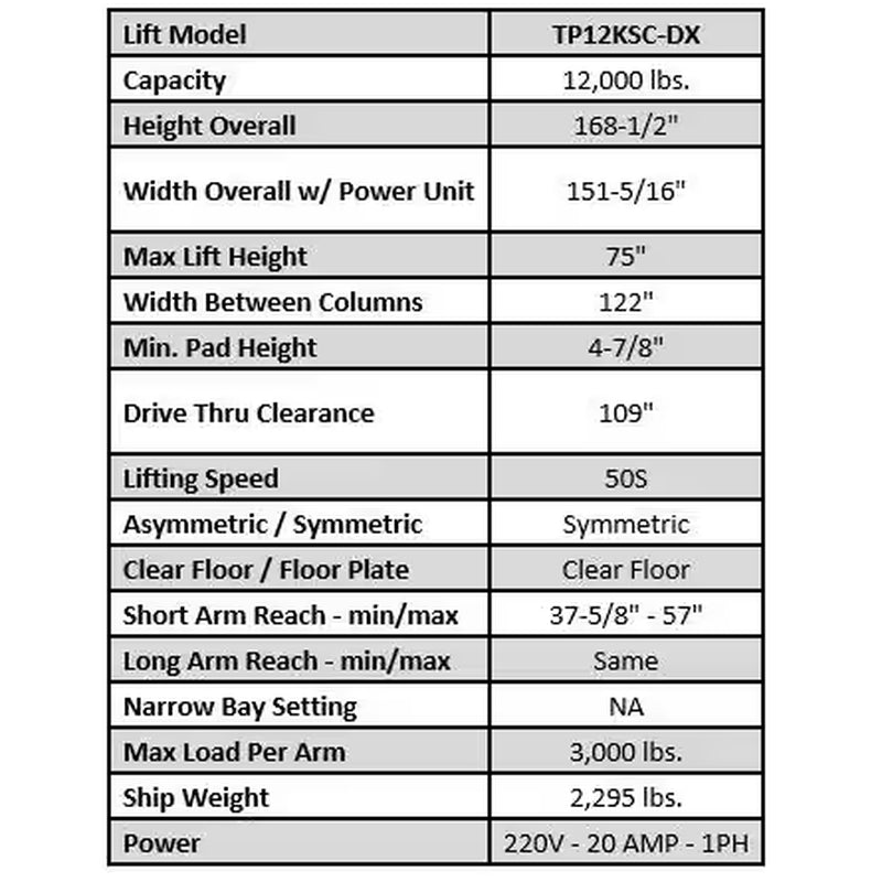2-Post Car Lift Symmetric Direct Drive ALI Certified with PU 12,000 Lbs. Capacity