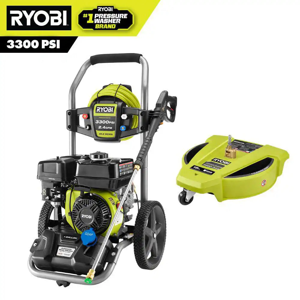 3300 PSI 2.4 GPM Cold Water Gas Pressure Washer with 212Cc Engine and 15 In. Surface Cleaner with Caster Wheels