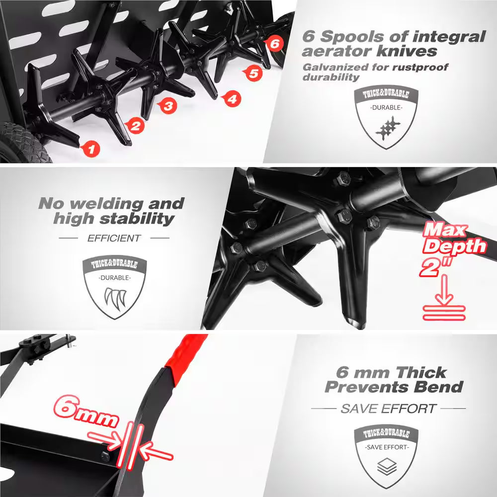 40 In. Tow-Behind Plug Aerator with Universal Hitch and 24 Coring Plugs, Tow Plug Aerator with Extra-Wide Tow Bar