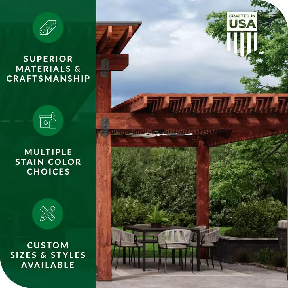 Pro Installed Meridian 32 Ft. X 16 Ft. Natural Heavy Timber 3-Tier Outdoor Patio Shade Pergola-Solid Roof Construction