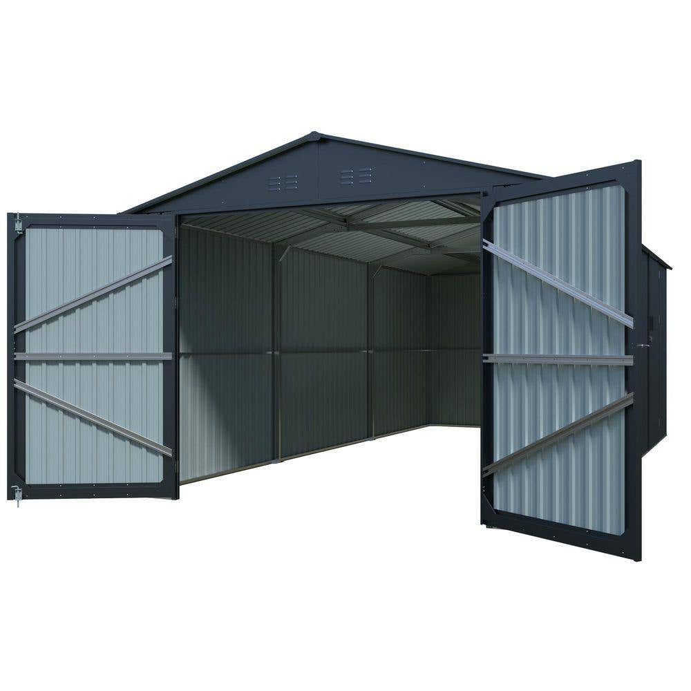 20 Ft.W X 10 Ft.D Outdoor Metal Storage Shed, Utility Tool House with 2 Doors, 4 Vents for Car,Truck, Gray (235 Sq. Ft.)