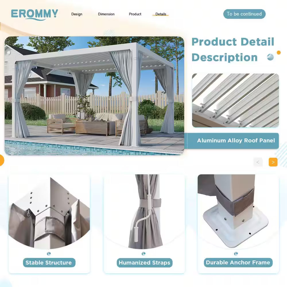 12 Ft. X 12 Ft. Outdoor Louvered Pergola with Adjustable Aluminum Rainproof Roof, White