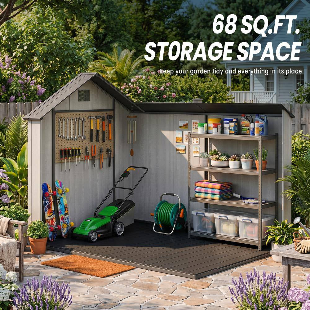 8 Ft. W X 10 Ft. D Resin Storage Shed with Double Doors, Window and Gable Vent 80 Sq. Ft.