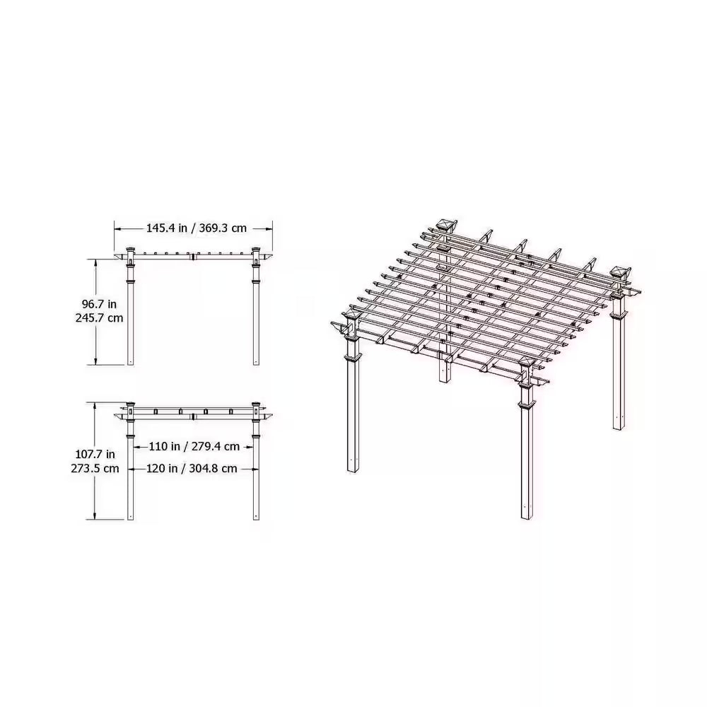120"L X 120"W X 108"H Vinyl Venetian Pergola, White, VA42022