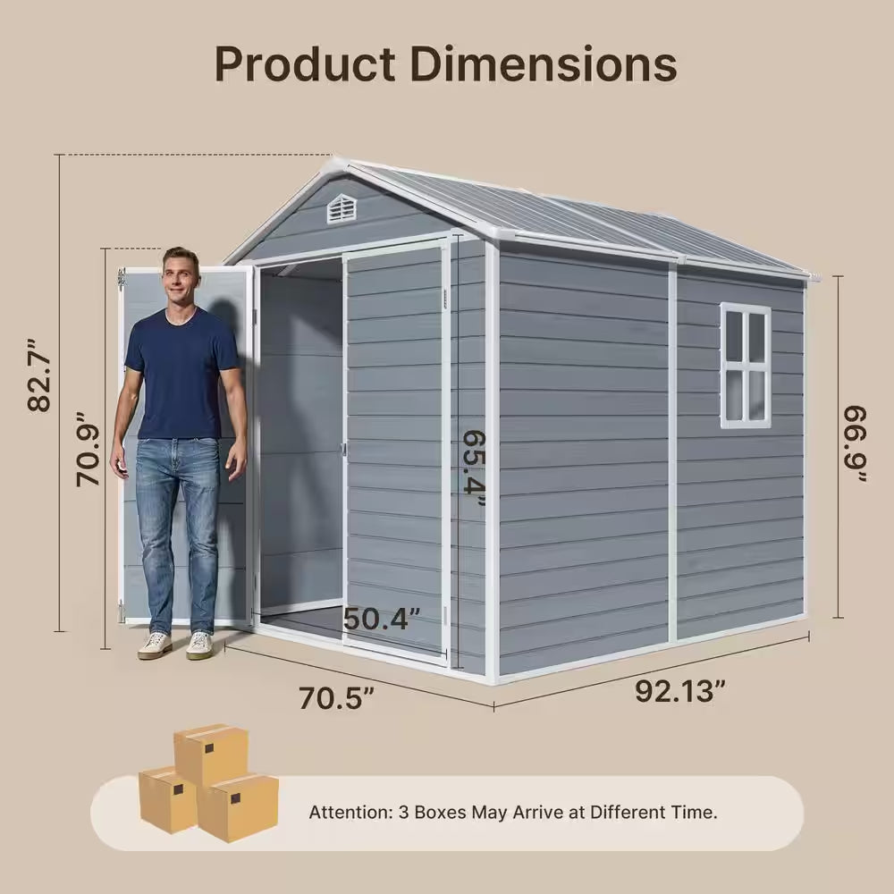 8 X 6 Ft. Gray Outdoor Storage Shed, Resin Garden Shed with Floor, Heavy-Duty, Fade-Resistant