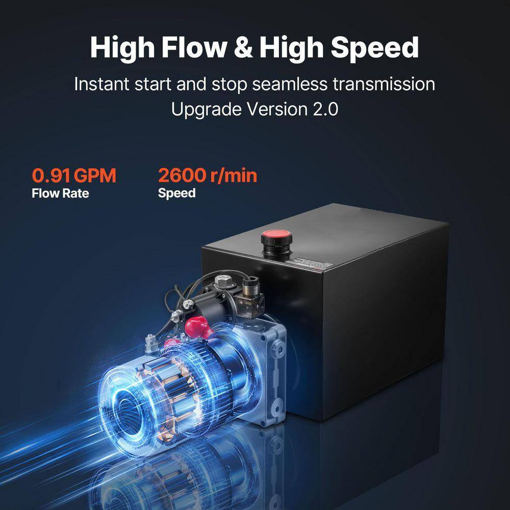 15 Qt. Hydraulic Power Unit, Single Acting Dump Trailer Pump, 3200 PSI Max Relief Pressure & 0.91 GPM Flow Rate, DC 12V