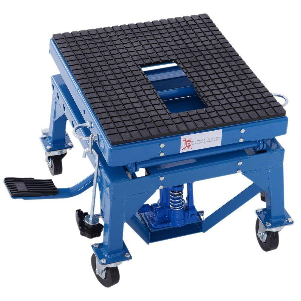 DURHAND 300 Lbs. Hydraulic Motorcycle Scissor Jack Lift Foot Step Wheels for Small Dirt Bikes