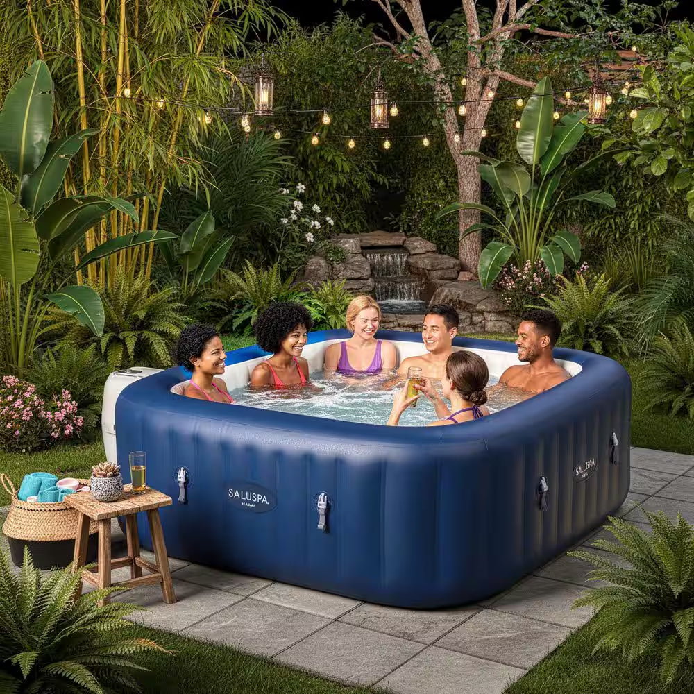 Saluspa Hawaii 4-Person 140 Jet 120V Inflatable Hot Tub with Airjets, Square Spa