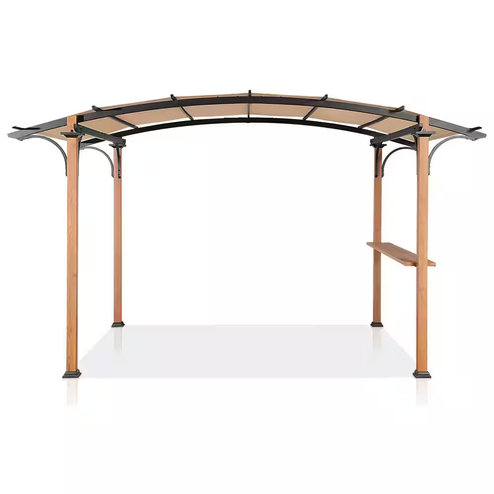 13 Ft. X 8.5 Ft. Steel Patio Pergola with Beige Shade Canopy and Bar Shelf
