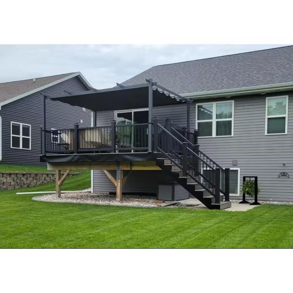 12 Ft. W X 16 Ft. D Modern Gray Aluminum Pergola with Gray Adjustable UV Resistant Sun Shelter Canopy for Garden Deck