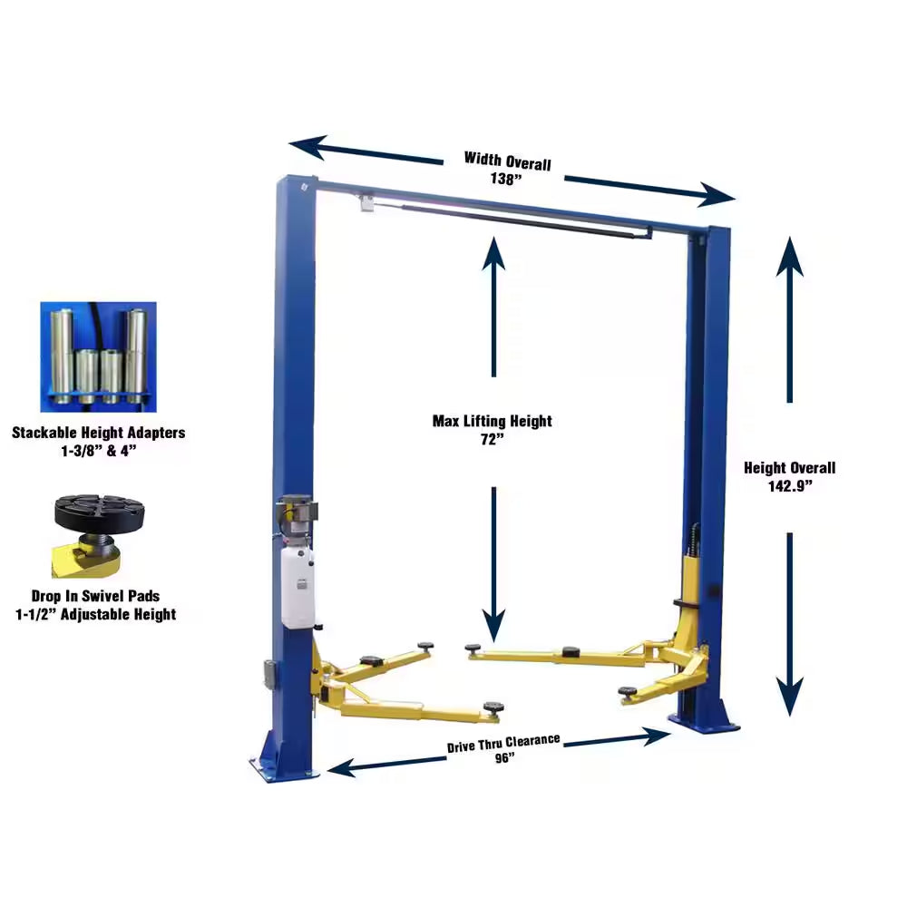 Asymmetric 2-Post Car Lift Clear Floor 9,000 Lbs. Capacity in Blue