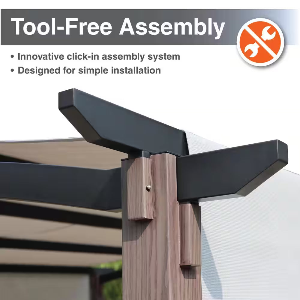 Clifton 10 Ft. X 10 Ft. Easy Assembly Tool Free Pergola with Privacy Shade