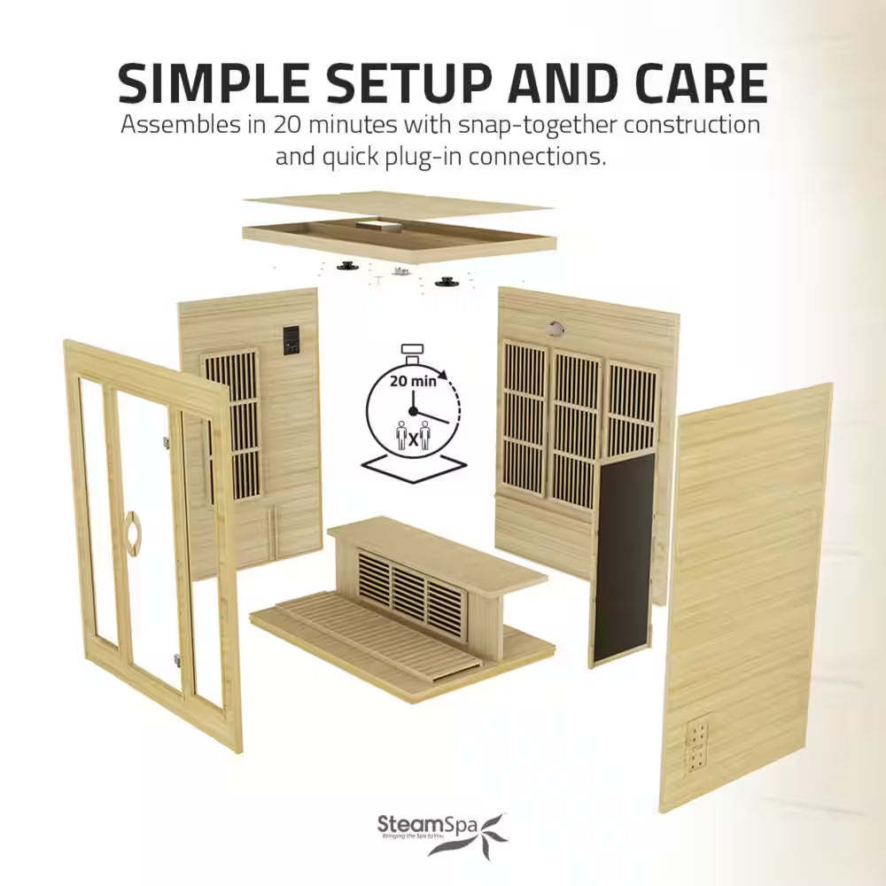 3-Person Indoor Hemlock Wood FAR Infrared Sauna with Low EMF Infrared Panel Heater, Touch Control Panel and Bluetooth