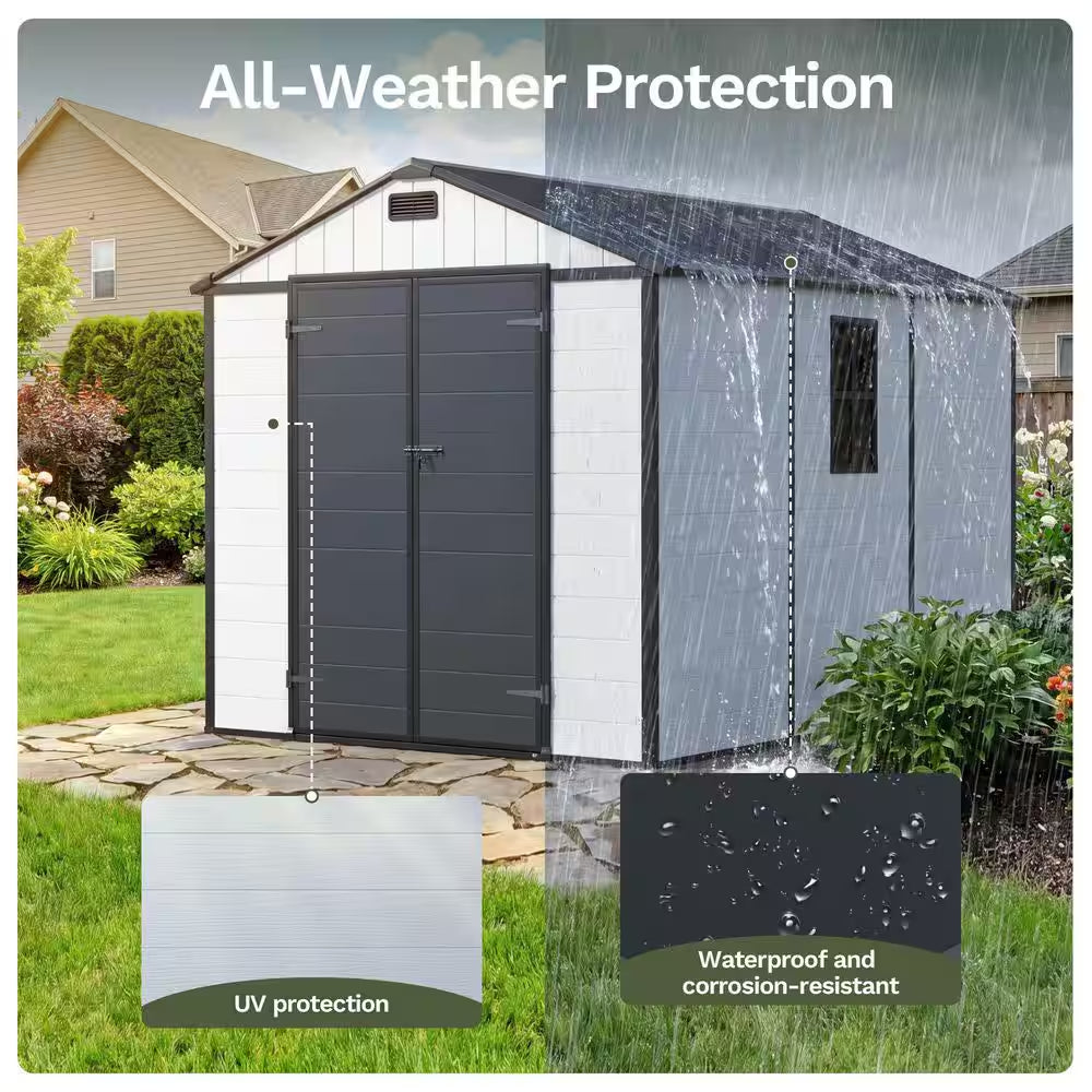 8 Ft. W X 10 Ft. D Plastic Outdoor Storage Resin Shed with Floor, outside Tool Shed with Lockable Door (80 Sq. Ft.)