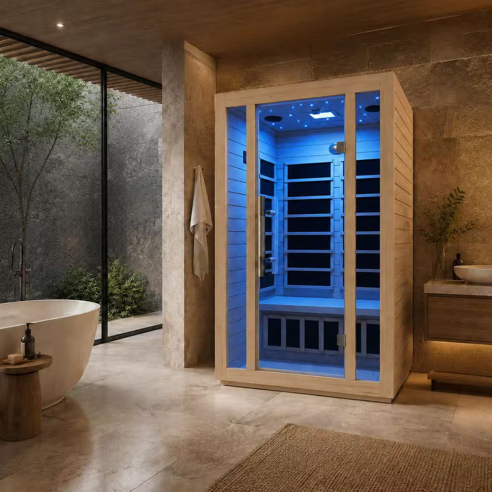 S08HD Series 2-Person Indoor Hemlock Wooden Low EMF Carbon FAR Infrared Home Sauna Room with LED Touch Control Panel