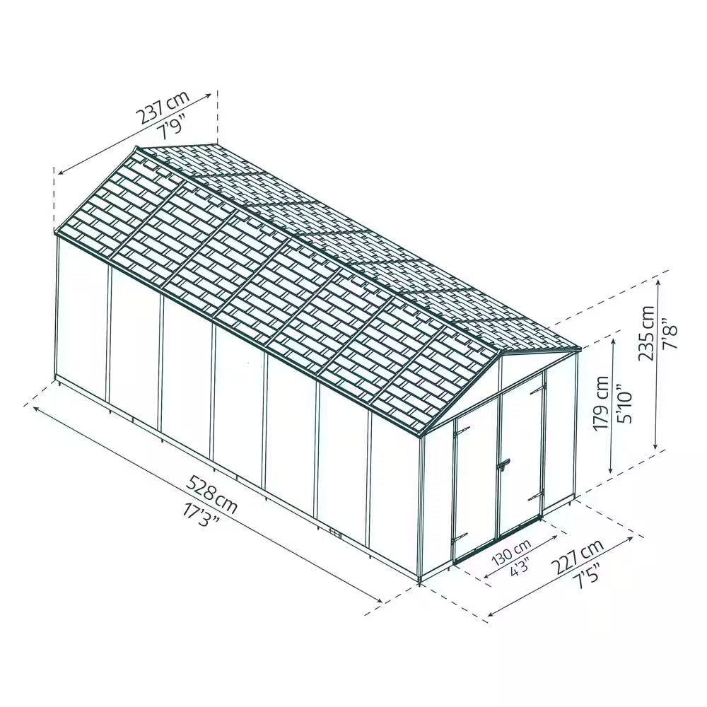 Rubicon 8 Ft. W X 17 Ft. D Resin Plastic Outdoor Garden Storage Shed with Floor (129.2 Sq. Ft.) in Dark Gray