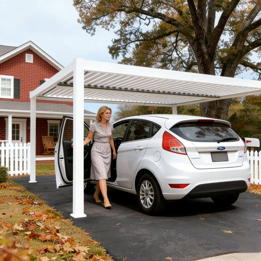 Elizabeth Outdoor 12 Ft. X 14 Ft. White Aluminum Louvered Pergola with Water-Tight Adjustable Rainproof Roof