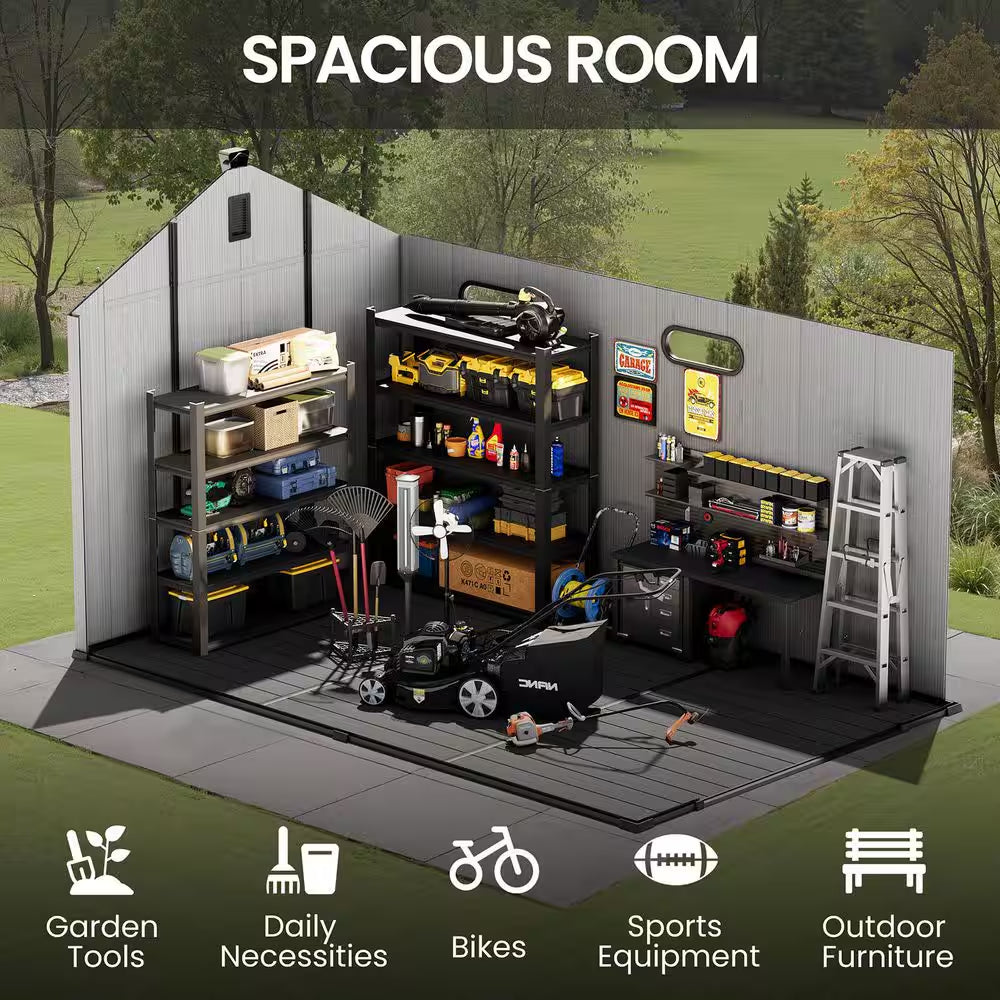 12 Ft. X 8 Ft. Resin Storage Shed with Floor All-Weather Plastic Garden Tool Shed with Windows 96 Sq. Ft. in Light Gray