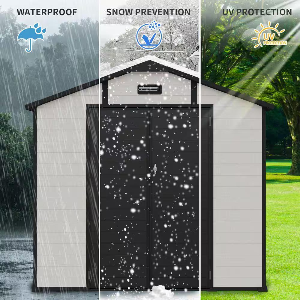 8X10 FT Plastic Outdoor Storage Shed, Lockable Resin Tool Shed with Window and Floor, Beige (80 Sq. Ft.)