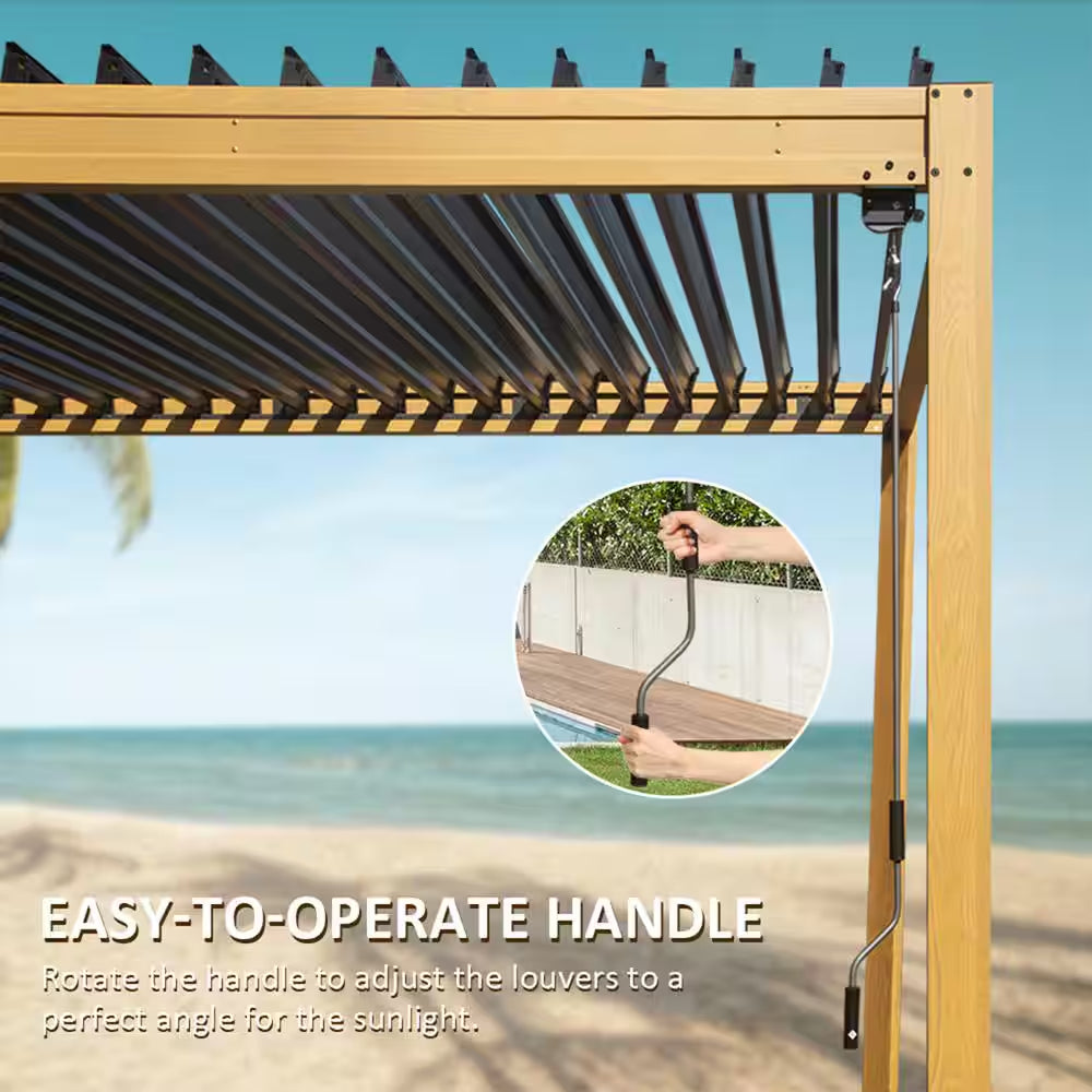 10 Ft. X 10 Ft. Wood-Looking Aluminum Metal Louvered Pergola
