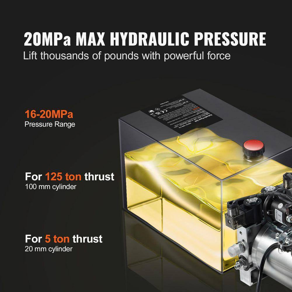Hydraulic Pump, 8 Qt. Hydraulic Power Unit, Double Acting Dump Trailer Pump, 0.91 GPM Flow Rate, 3200 PSI Max Pressure
