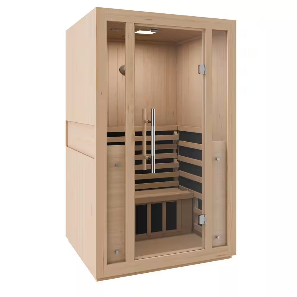 2-Person Indoor Hemlock Wood Carbon FAR Infrared Sauna with Redlight Heating Tube, Touch Control Panel and Bluetooth
