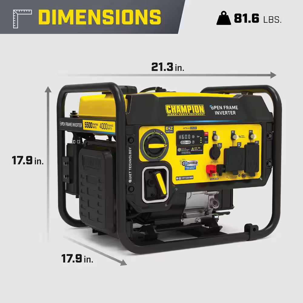 5500/4000-Watt Recoil Start Gas Open Frame Inverter Generator, Free 3-Year Warranty for RV and Home (CARB)