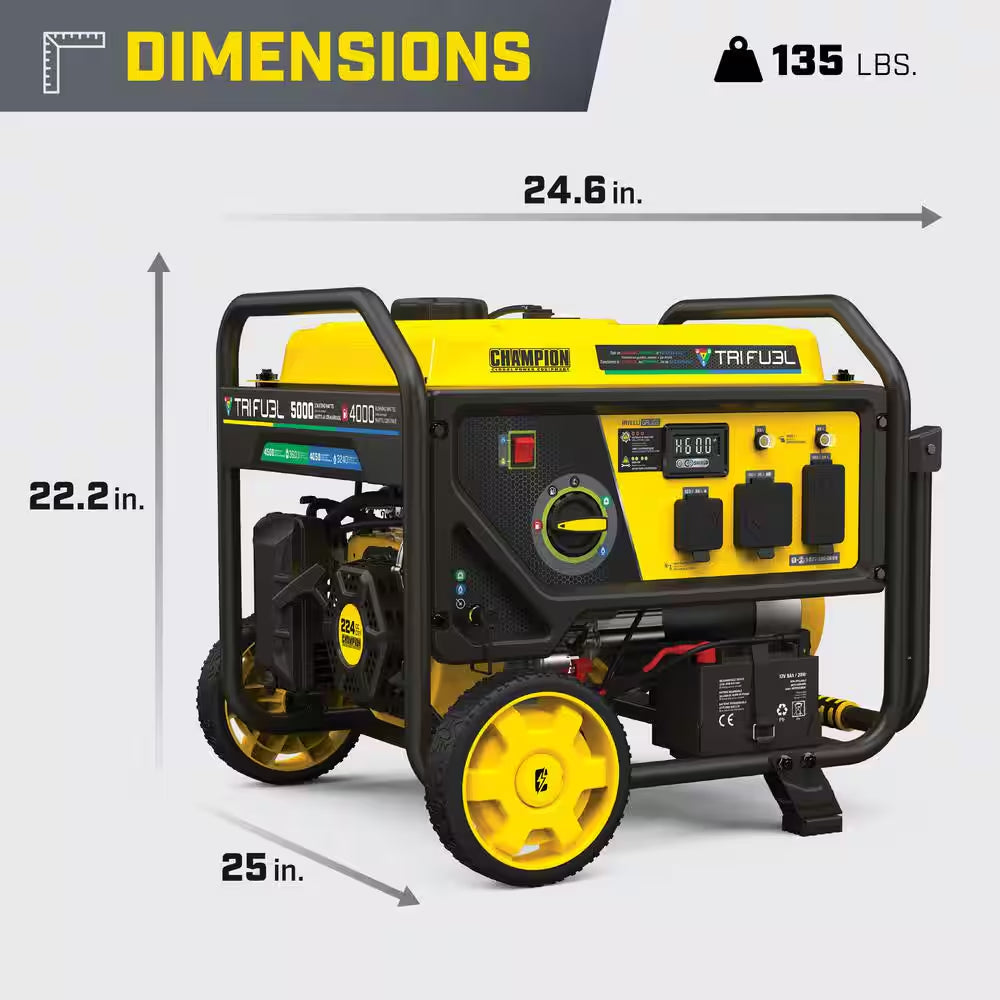 5000/4000-Watt Electric Start Tri Fuel Portable Generator with Free 3-Year Warranty for RV and Home
