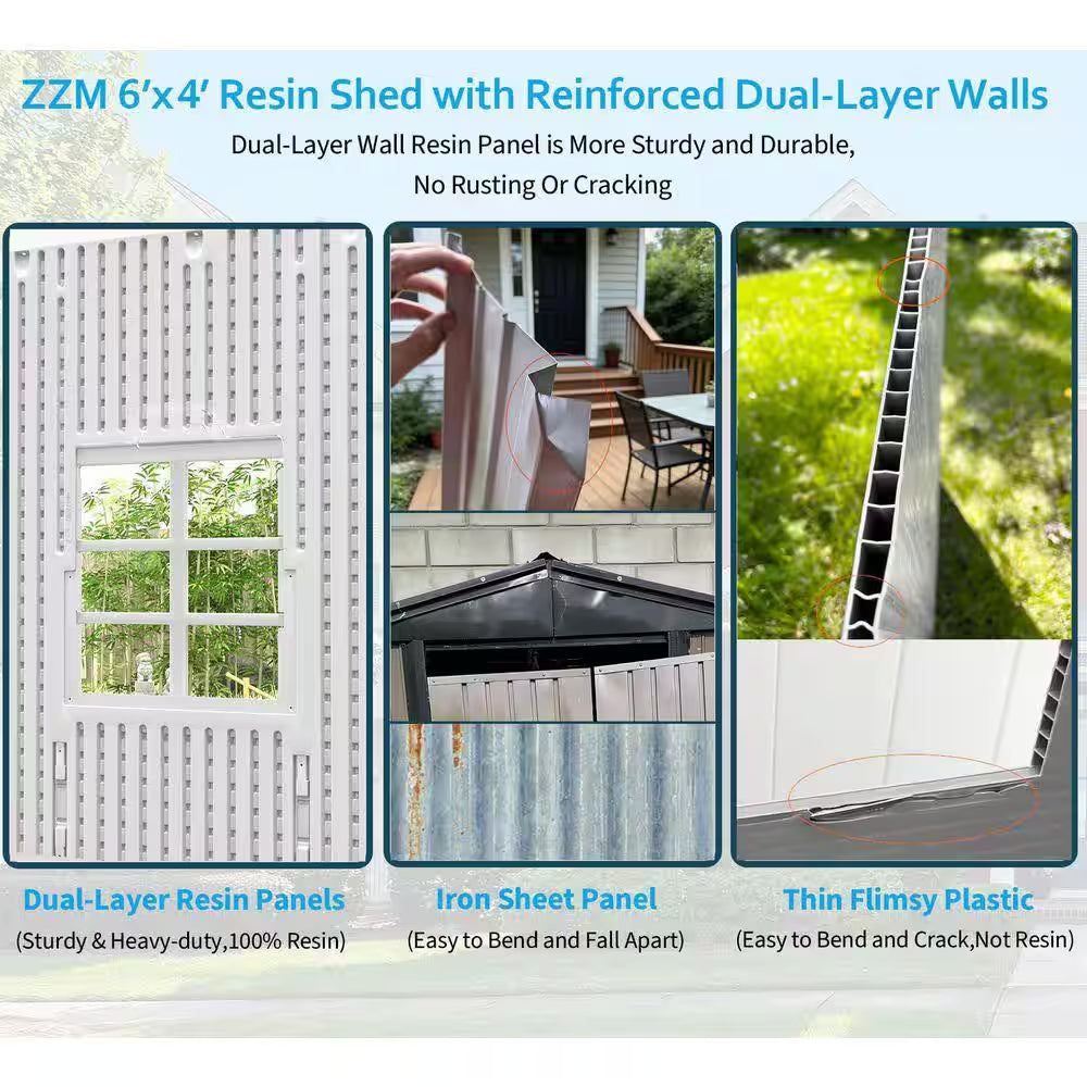 20 Sq. 6 X 4 Ft. Outdoor Resin Storage Shed, Weatherproof Durable Tool Shed, Lockable with Floor and Window
