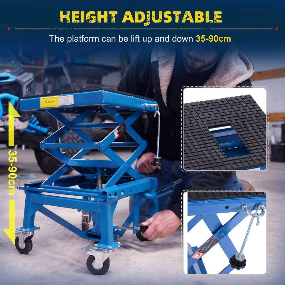 DURHAND 300 Lbs. Hydraulic Motorcycle Scissor Jack Lift Foot Step Wheels for Small Dirt Bikes