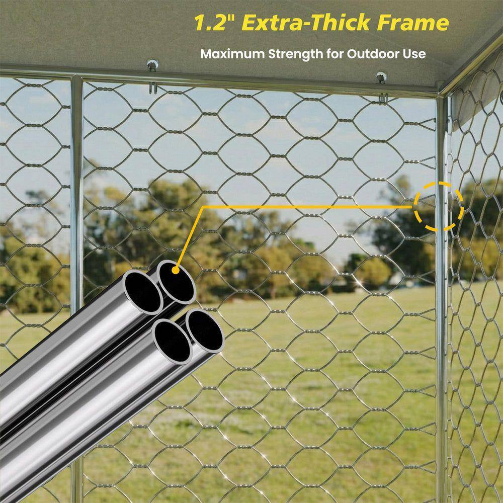 10 Ft.W X 20 Ft.D Outdoor Metal Shed Dog Kennel W/Canopy,Built-In Elevated Feeding Bowls,Escape-Proof(200 Sq.Ft.)