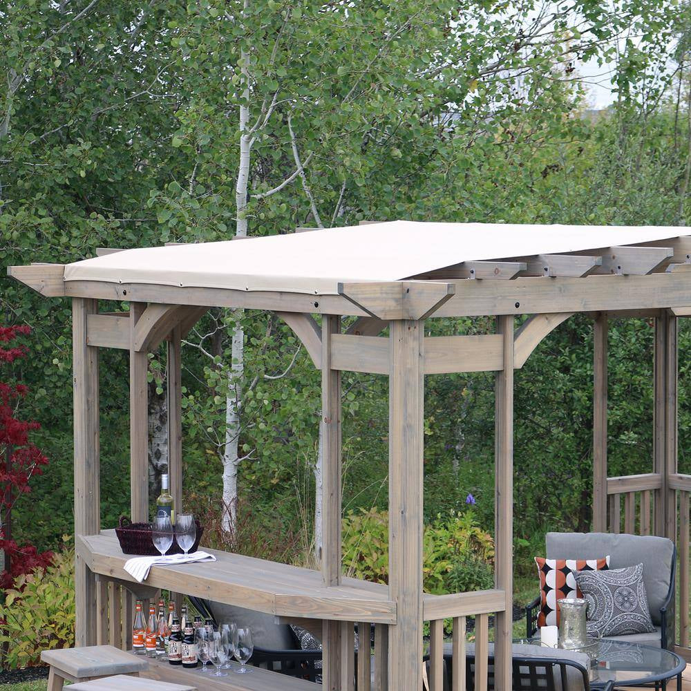 Madison 10 Ft. X 14 Ft. Timber Gray Cedar Wood Backyard Patio Pergola Including UV Sun Shade, Counter and Serving Bar