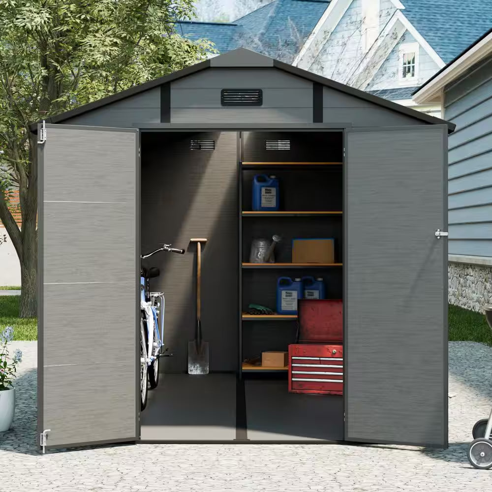 8 Ft. W X 10 Ft. D Dark Gray Resin Lockable Outdoor Storage Shed Tool Shed with Window and Floor (80 Sq. Ft.)