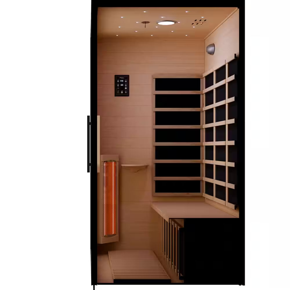 3-Person Infrared Heater Indoor Sauna with Red Light Therapy, Chromotherapy Lights,Wi-Fi Control, Black Canadian Hemlock