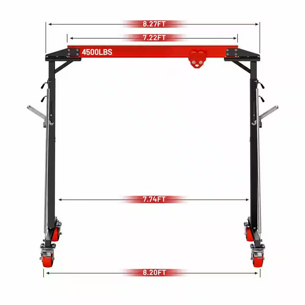 2-Ton Portable Gantry Crane 7.74 Ft. Internal Width Adjustable Height with 2-Ton Manual Trolley for Hoist Applications