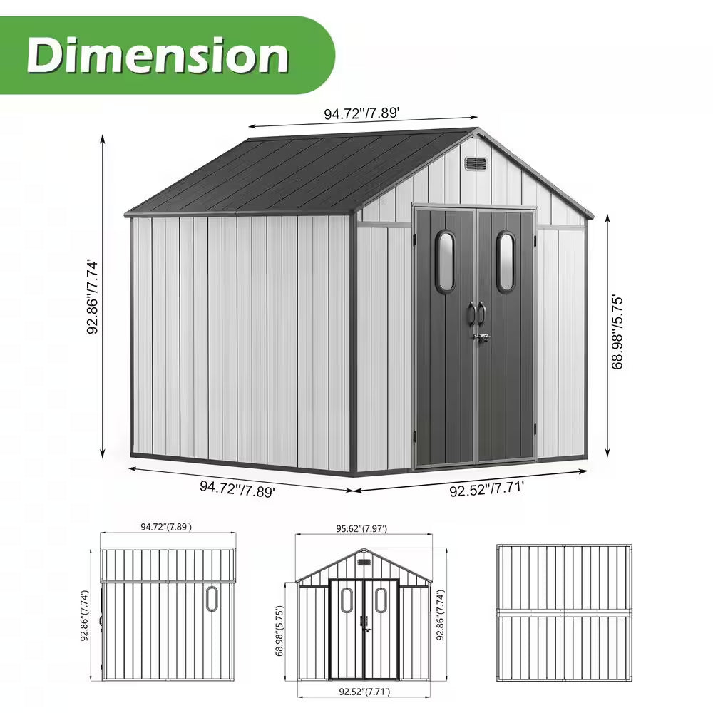 8 Ft. W X 8 Ft. D Resin Outdoor Storage Shed with Floor, Windows, Vents, and Lockable Door
