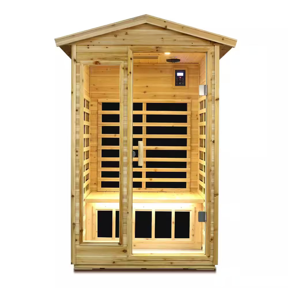 2-Person Natural Wood Far Infrared Old Fir Sauna Room with LED Reading Light