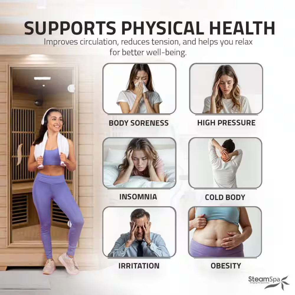 5-Person Indoor Hemlock Wood Electric Infrared Sauna with Touch Control Panel, Spot Light, and Speaker