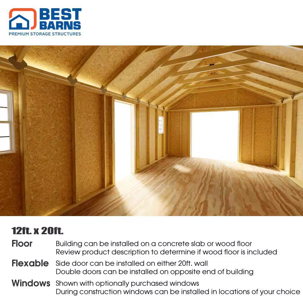 Shedquarters 12 Ft. X 20 Ft. Wood Shed Kit with Spacious Barn Doors and Extra Walk-In Door (240 Sq. Ft.)
