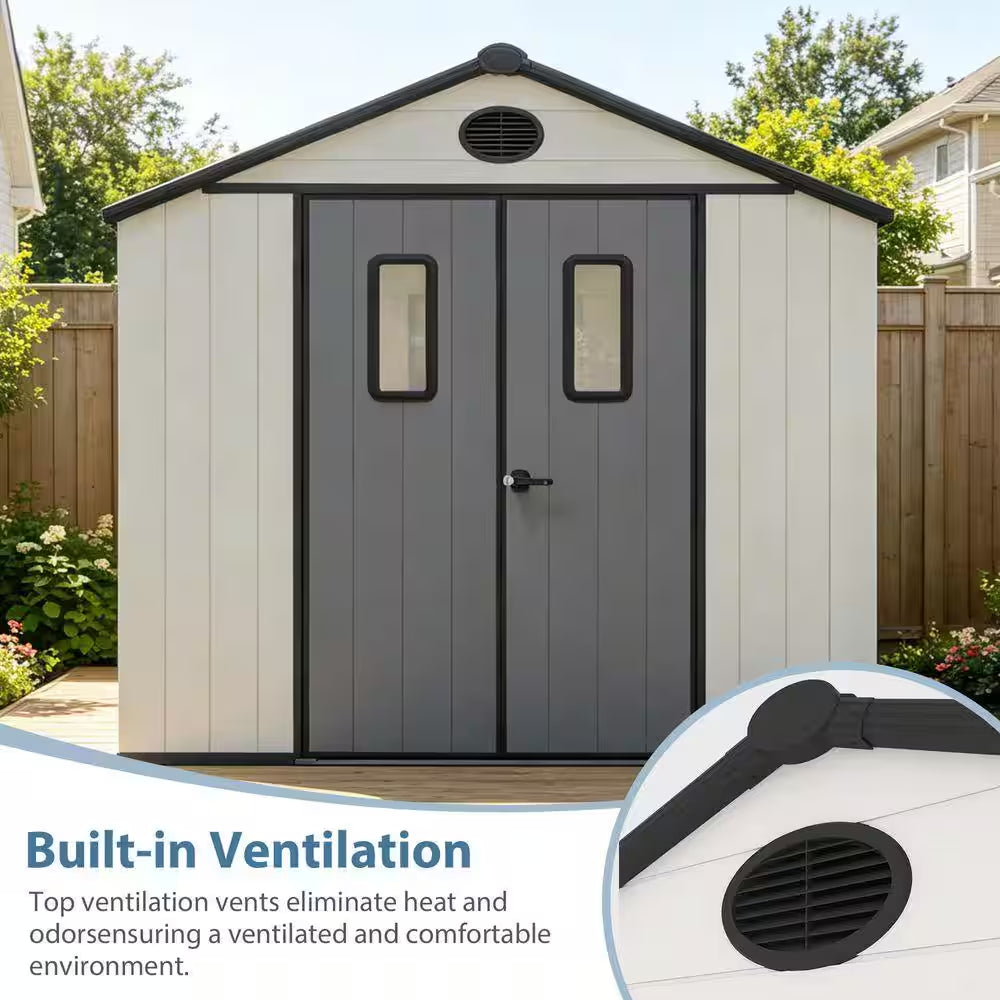 8 Ft. W X 8 Ft. D Outdoor Storage Resin Garden Shed for Backyard Outdoor (64 Sq. Ft.)