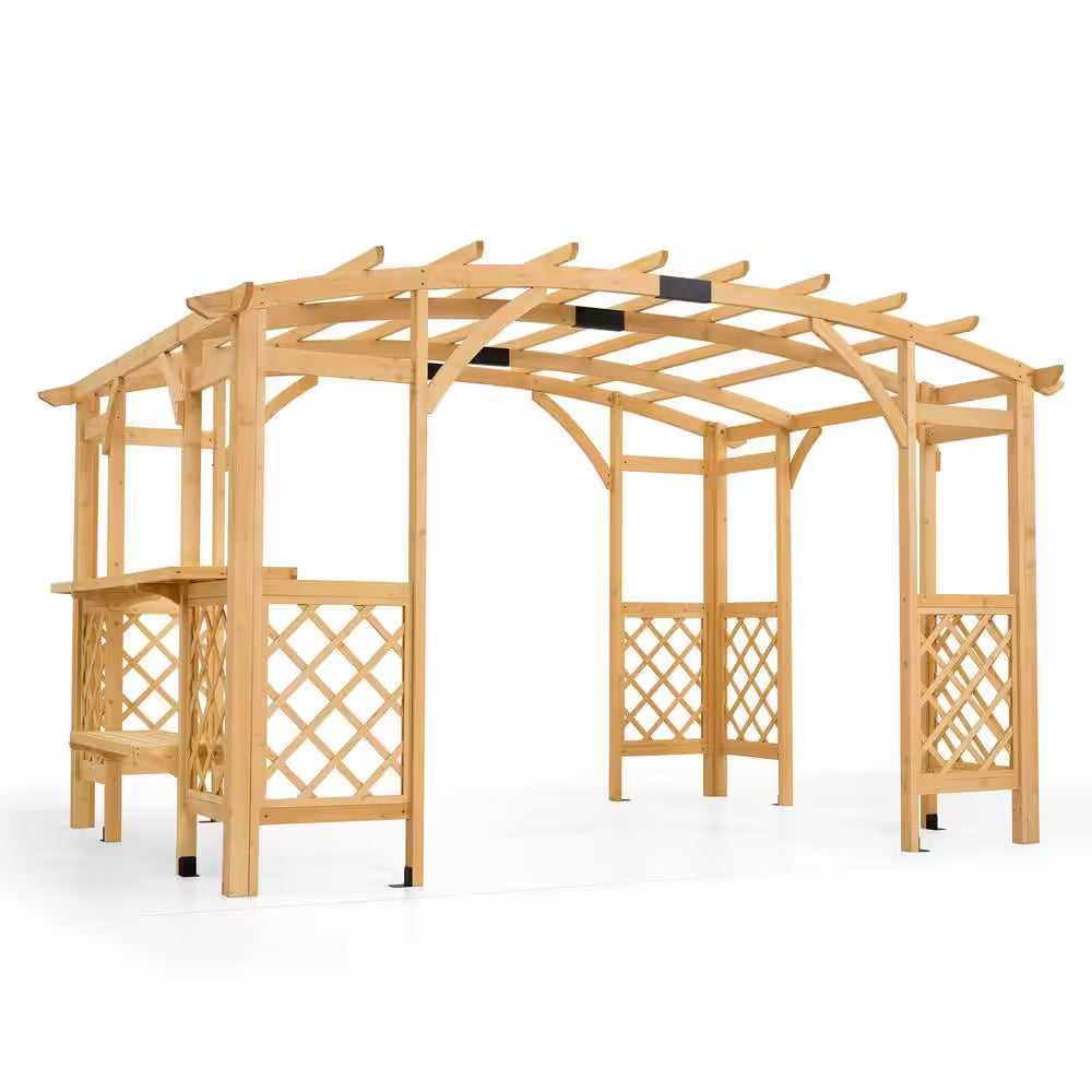 10 Ft. W X 14 Ft. Light Brown Wood Freestanding Pergola, Wooden Grape Trellis for Backyard, Garden and Patio