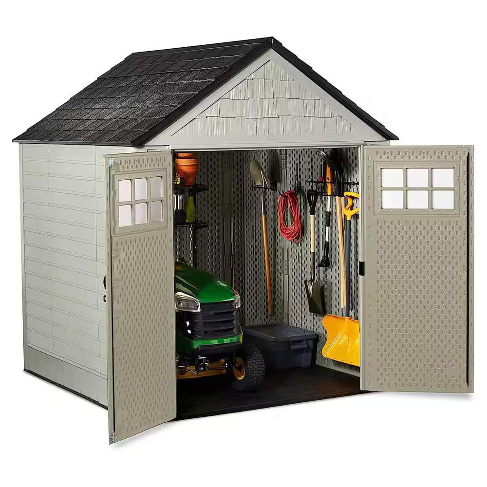 7 Ft. W X 7 Ft. D Durable Weather Resistant Plastic Outdoor Storage Shed, Sand 0.58 Sq. Ft.
